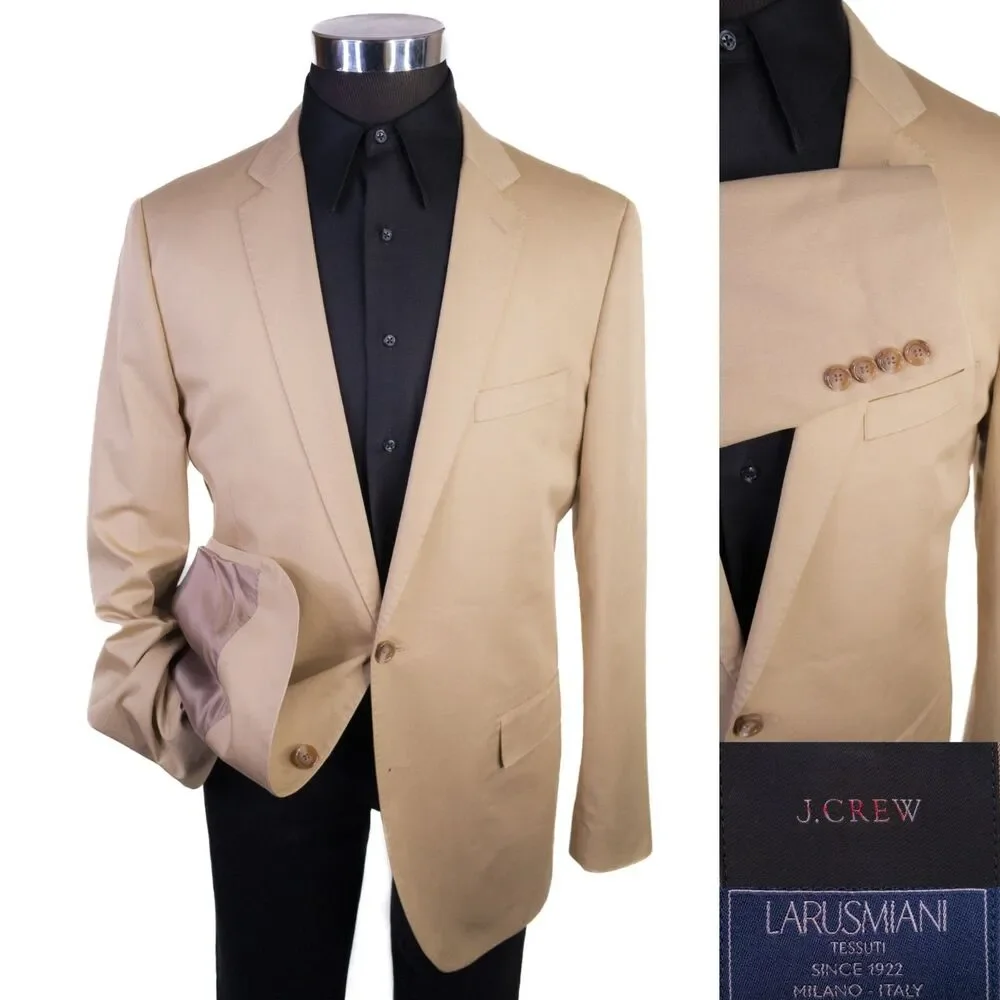 J.Crew Ludlow Blazer Mens 42L Khaki Tan Solid Cotton Larusmiani Sport Coat